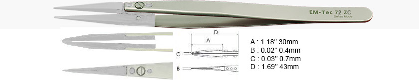 EM-Tec 72.ZC Pinzette mit wechselbaren Keramikspitzen, feine, starke Spitzen